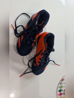 Kids Adidas Navy and Orange Baseball Cleats - Breathable Lace-Up Shoes